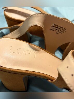 LOFT Tan Suede Block Heel Sandals with Ankle Strap